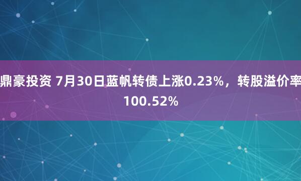 鼎豪投资 7月30日蓝帆转债上涨0.23%，转股溢价率100.52%